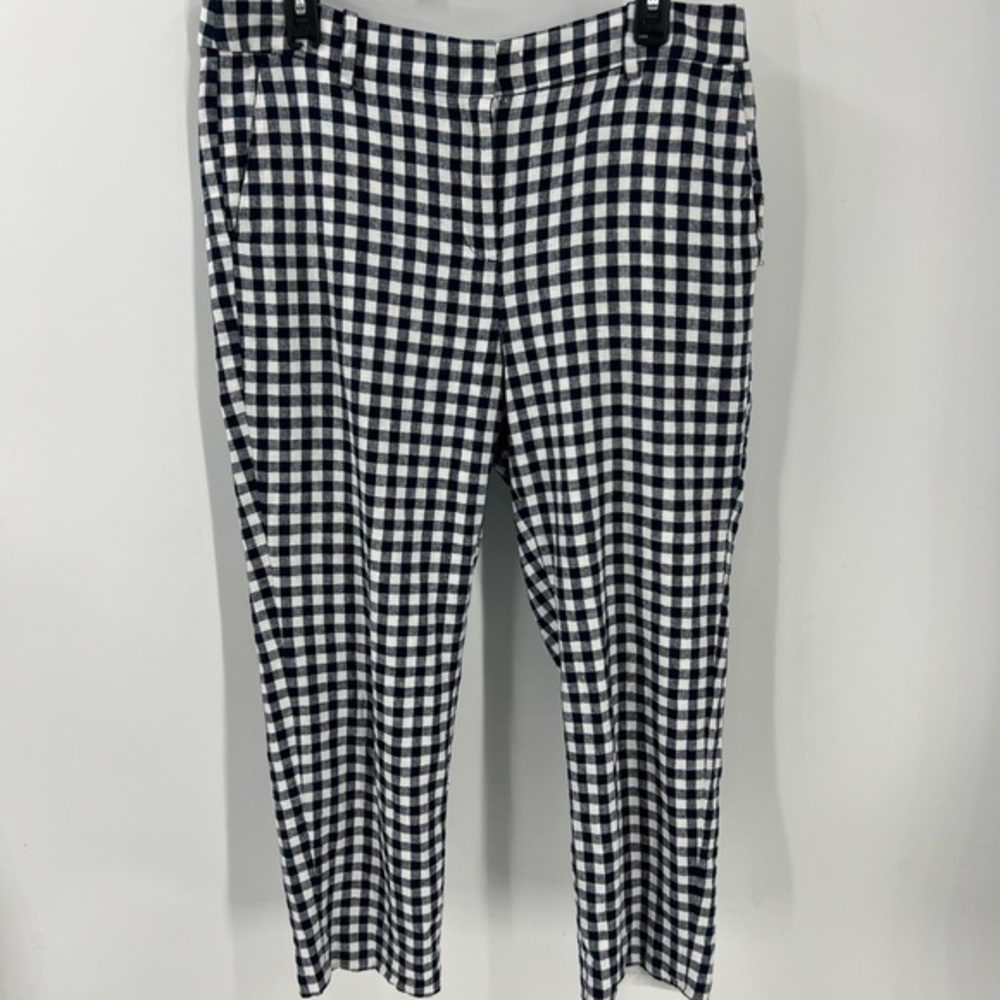 J. Crew factory Navy Gingham Winnie cotton linen blend Pants 10